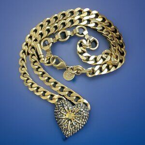 Retired LOREN HOPE Heart Necklace Good-tone Signed Missing 2 Rhinestones 22”